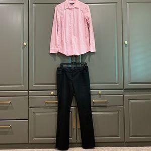 Express black straigh-leg slacks, sz 4 & blouse.